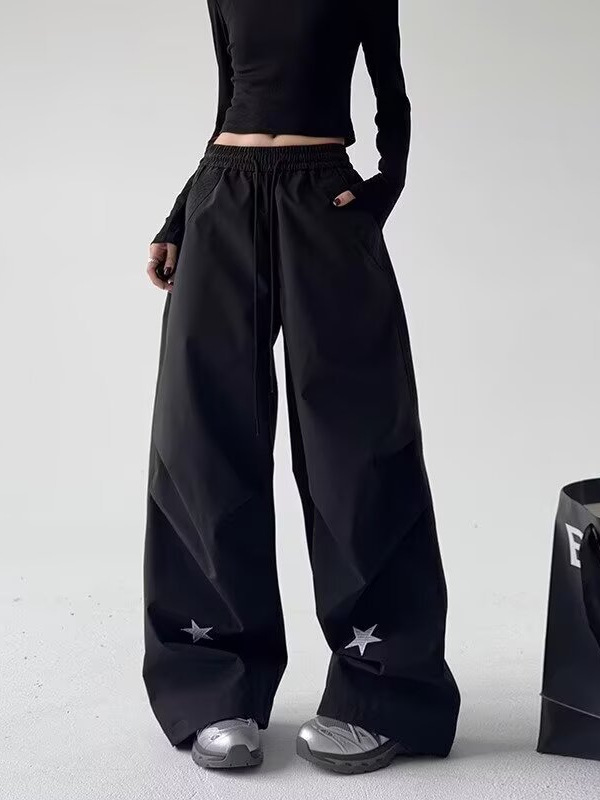 Retro Korean paratrooper pants, star print fashion straight-leg pants, hot girl casual street simple, cross-border wide-leg pants