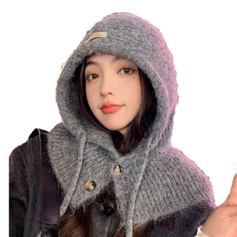 Picture of Autumn and Winter New Hat Women's Balaclava Hat Winter Warm Neck Integrated Hat All-match Knitted Wool Hat Thick
