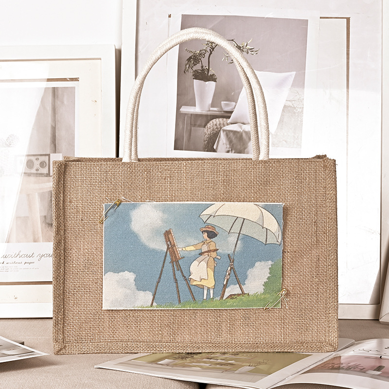 Spot wholesale printing portable linen bag jute shopping storage bag simple student cotton linen bag printing log