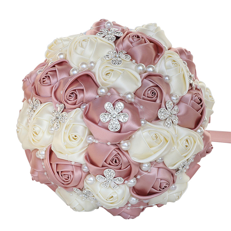 Picture of European and American Super Beautiful Ribbon Flower Wedding Supplies Bride's Hand-held Flower Five-flower Beaded Hand-held Flower Wedding Supplies Hand-held Flower
