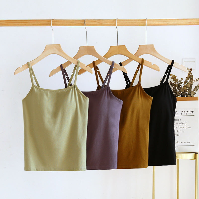 With Chest Pad Beautiful Back Sling Thin Shoulder Strap Underwear Base Shirt Slim-fit Women's Ringless Inner Vest Women's Solid Color Top