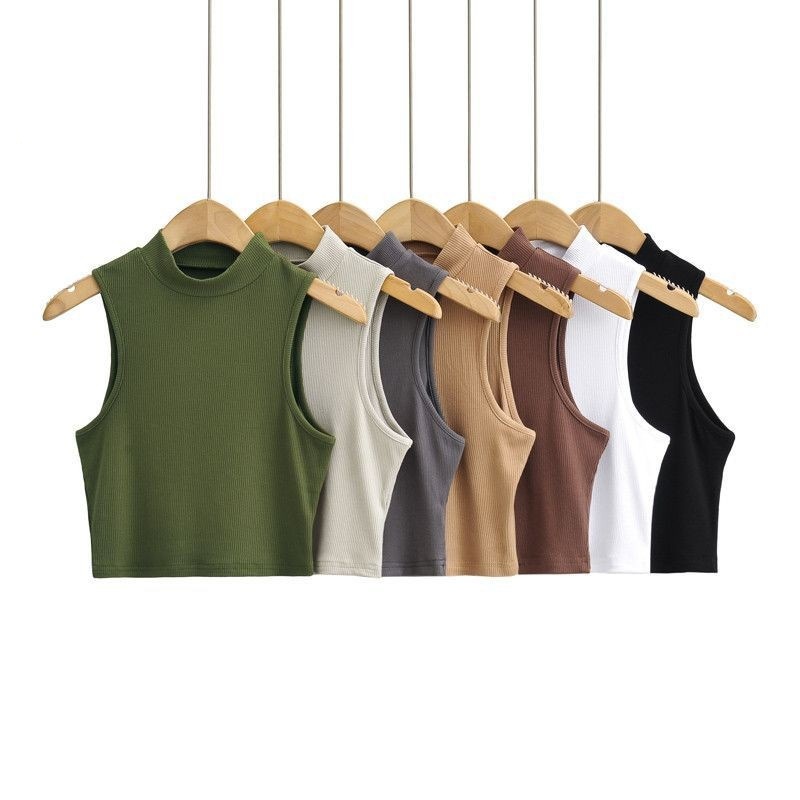 European and American style summer New ins hot girl short slim fit slimming small turtleneck sleeveless vest bottoming top for women ins