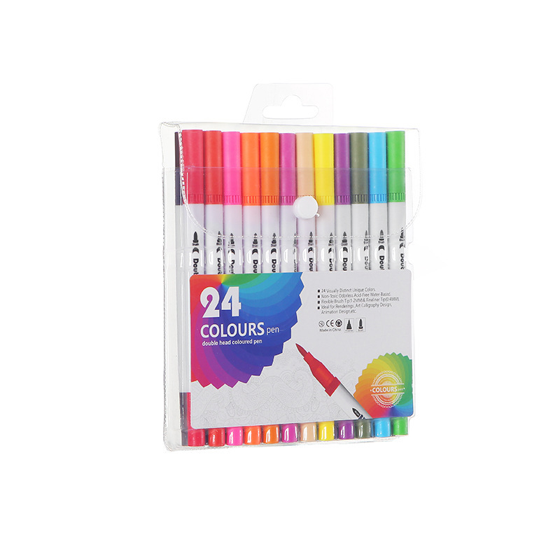 Picture of Children's brush water-based soft head double watercolor pen color washable soft head pen set