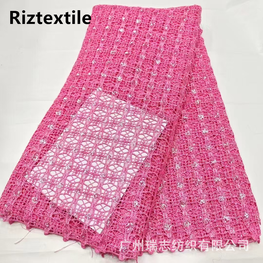 Picture of African Lace fabric African Water Soluble Embroidery Beaded Lace Party Dress Fashion Embroidered Cloth