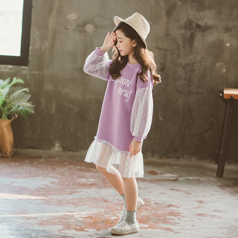 Picture of Girls Spring & Fall Dress 2024 New Style Kidsren's Baby Girl Fashionable Sweatshirt Long-Sleeved Princess Gauze Skirt Little Girl