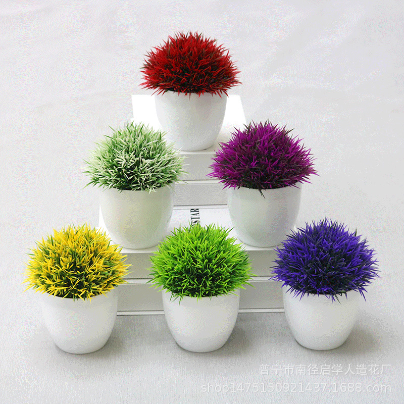 Simulated Plant Phoenix Tail Hemisphere Potted Green Plant Flower Tree Ball Office Desktop Ornaments Mini Pine Needle Bonsai