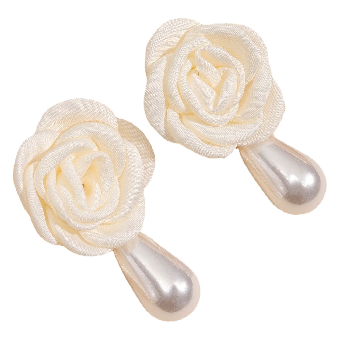 2023 New Handmade Fabric Small Flower Stud Earrings Fairy Pearl Wedding Photography Daily Wear for Women