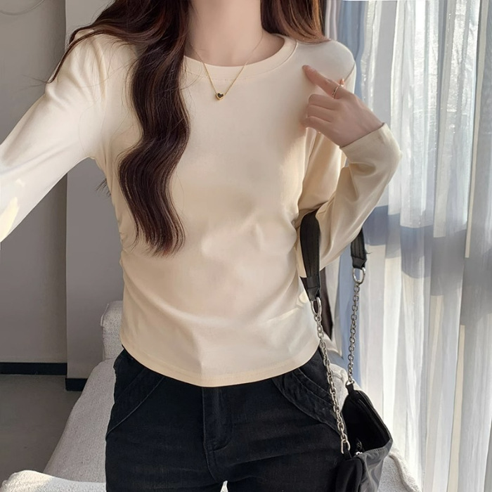 Picture of American Long-Sleeved Bottoming Shirt for Women in Autumn and Winter 2025 New Curved Hem Asymmetrical T-Shirt with Inner Top