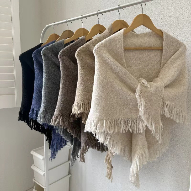 Soft Waxy Wool Shawl Women's Tassel Multi-functional Cardigan Autumn and Winter New Women's Elegant Outer Coat Scarf Poncho