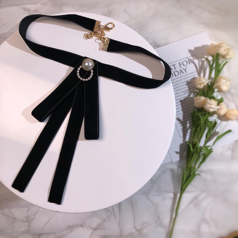 Picture of Small wholesale South Korea ribbon solid color pearl velvet bow tooling collar flower bow female jk shirt uniform