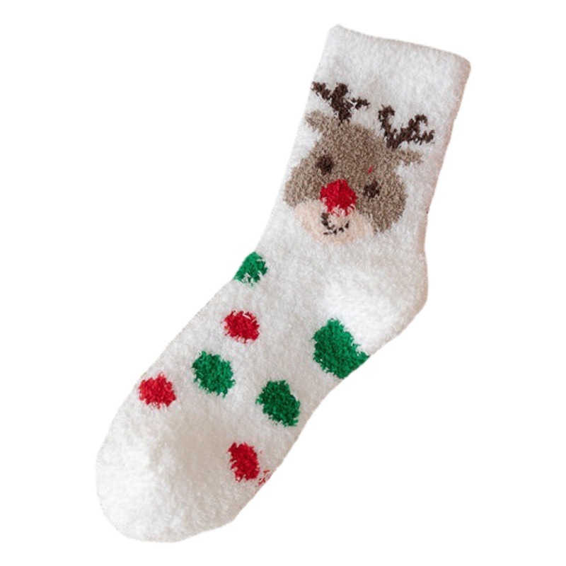 Cross-border supply autumn and winter New Christmas socks cute colorful cartoon Santa Claus coral velvet socks in stock wholesale