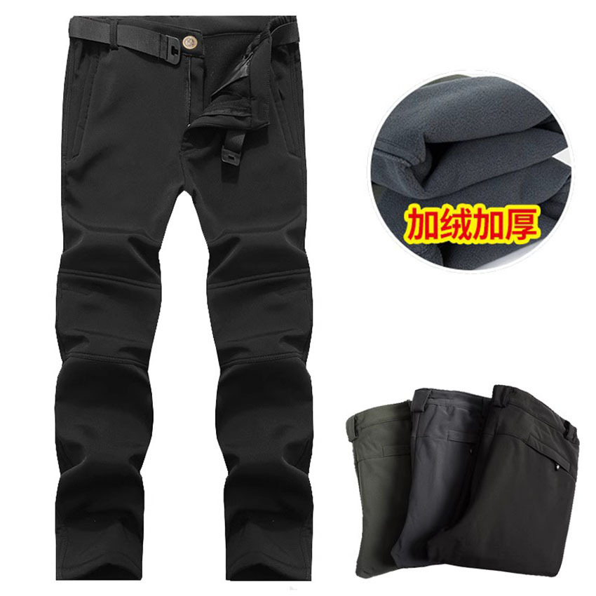 Side Tactical Sports Pants Men's Thickened Autumn and Winter plus size Windproof Soft Shell Fleece Ski Mountaineering Pants
