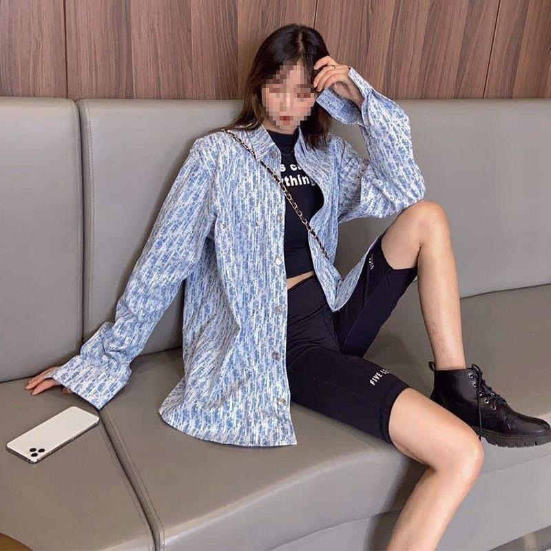 Shirt Jacket Women's 4045 New Spring & Fall Ins Trendy Summer Blue Letter Long-Sleeved Design Niche Shirt