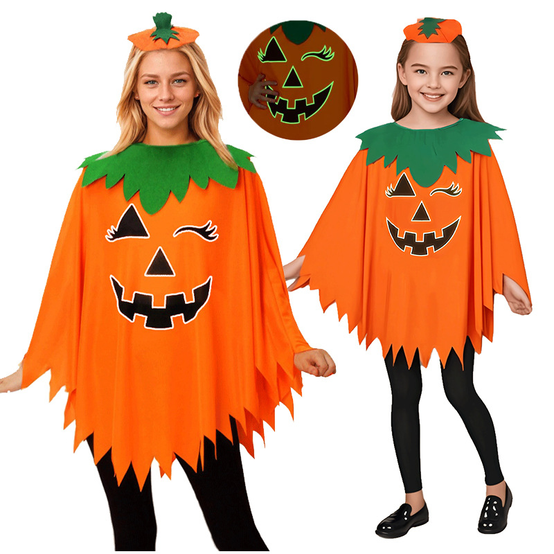 Halloween Costume Luminous Adult Children Pumpkin Cape Shawl Pumpkin Hat suit Cape School Party Dress Up