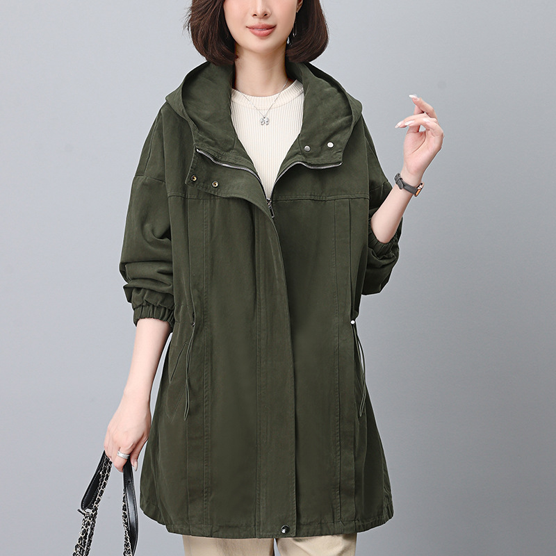 Picture of Women's Spring and Autumn 2024 New Cotton Long-sleeved Casual Workwear Elegant Slimming plus size Hooded Coat