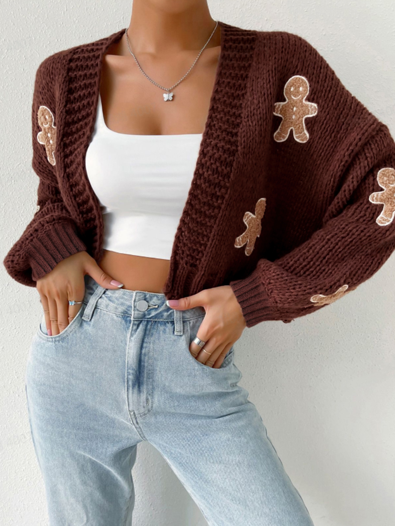 Foreign trade cross-border Amazon TEMU source manufacturers biscuit pattern sweater women's sweater short cardigan spring and autumn