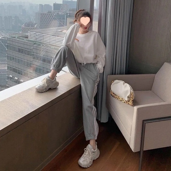 Spring and Autumn New Sportswear suit Women's Korean-style Loose Rainbow Sweatshirt Casual Harlan Pants Two-piece Spandex