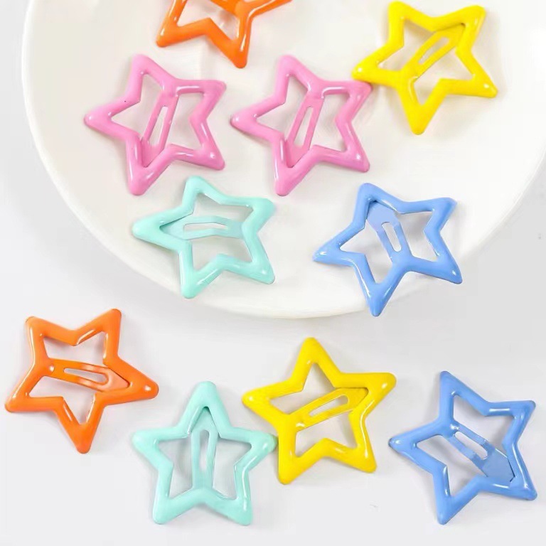 Picture of Dopamine polka dot five-pointed star hairpin girl's heart sweet broken hair BB clip children's colorful bangs little star hair accessories
