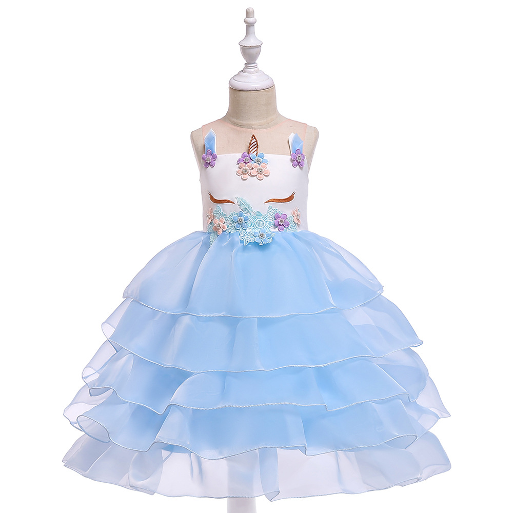 Girl's Dress Cartoon Holiday Dress Children's Princess Dress Children's Wear Girls Cake Yarn Wedding Dress Unicorn Dress