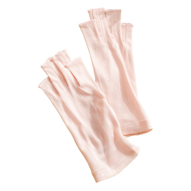 Tangge natural mulberry silk knitted silk gloves sun protection moisturizing women's half finger open finger gloves breathable skin-friendly