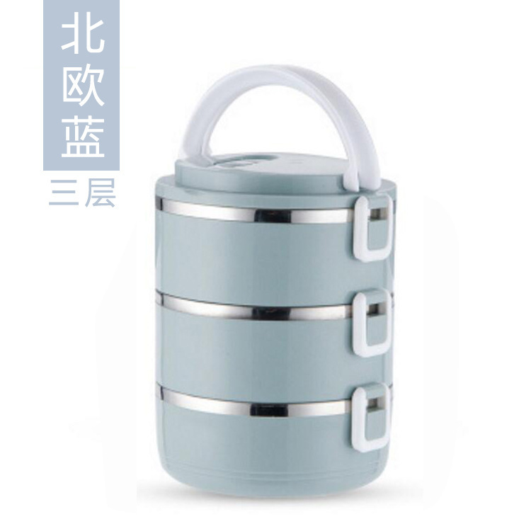 Picture of Stainless Steel Insulated Lunch Box Portable Round Double-Layer Student Lunch Box Multi-Layer Combination Sealed Fresh-Keeping Portable Lunch Box