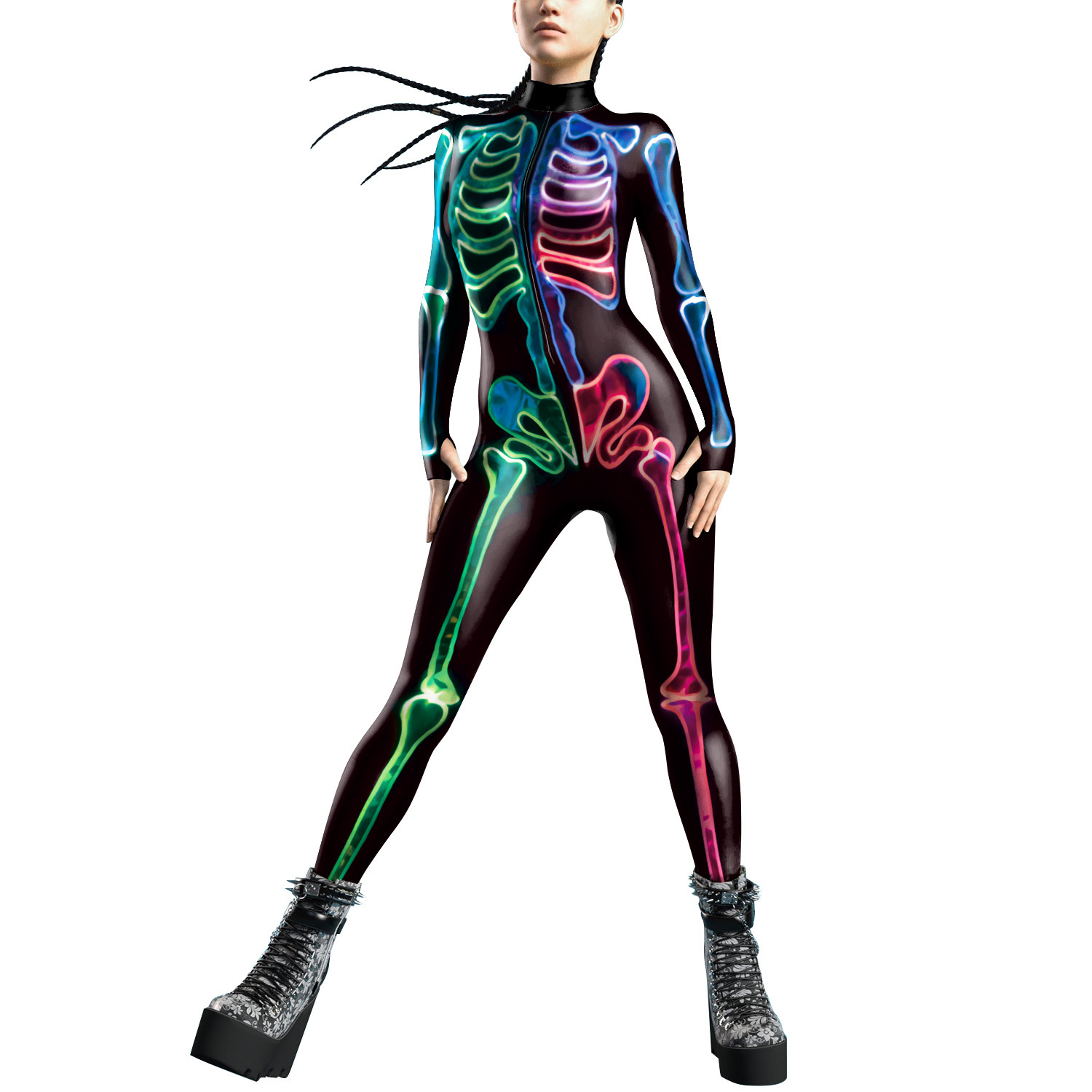 Picture of Halloween Colorful Line Skeleton Jumpsuit New Human Skeleton Cosplay Costume Bodysuit Leotard
