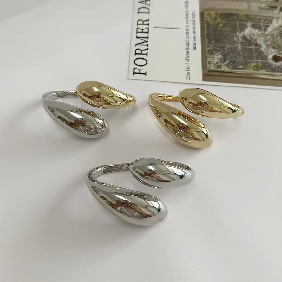 Cross-Border European and American Niche Design Simple Glossy Water Drop Opening Za Ring Accessible Luxury High-End Stereo Ring