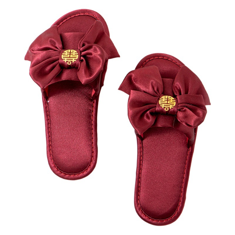 Wedding Slippers Festive Red A Pair of Spring and Summer Couple Accompanying Wedding Morning Robe Bride and Groom Red This Year of Life Festive