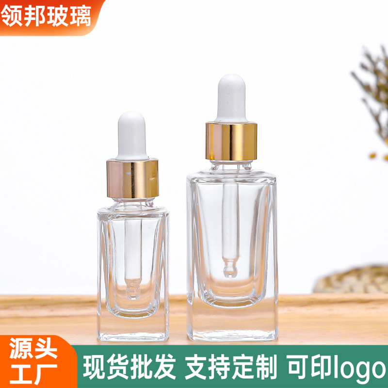 Picture of in stock Essence Bottle Wholesale 15ml30ml Rubber Head Dropper Transparent Empty Glass Bottle Square Screw Empty Bottle