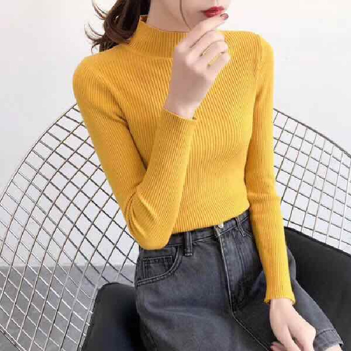 Half Turtleneck Long-Sleeved Knitwear with Autumn and Winter 2024 New Slim Tight Knitwear Bottoming Shirt Women's Top