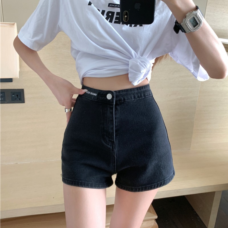 Picture of High-Waisted Denim Shorts for Women Summer 2021 New Elastic Tight Hip Lifting Tights for Small People to Wear Hot Pants