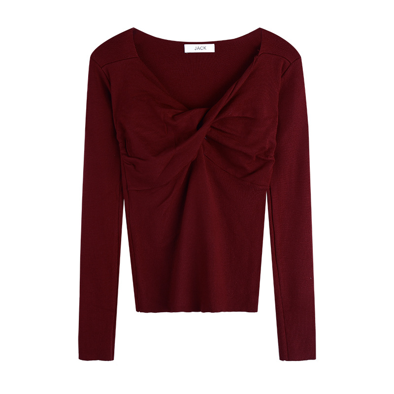 Picture of Early Spring 2021 New Sweater Cared Machine Cross V-neck Knitted Sweater Women's Autumn and Winter Slim-fit Inner Base Shirt Top