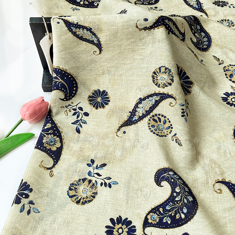 Beige dazzling brocade cotton fabric cheongsam dress top Hanfu fabric new Chinese style digital printed fabric