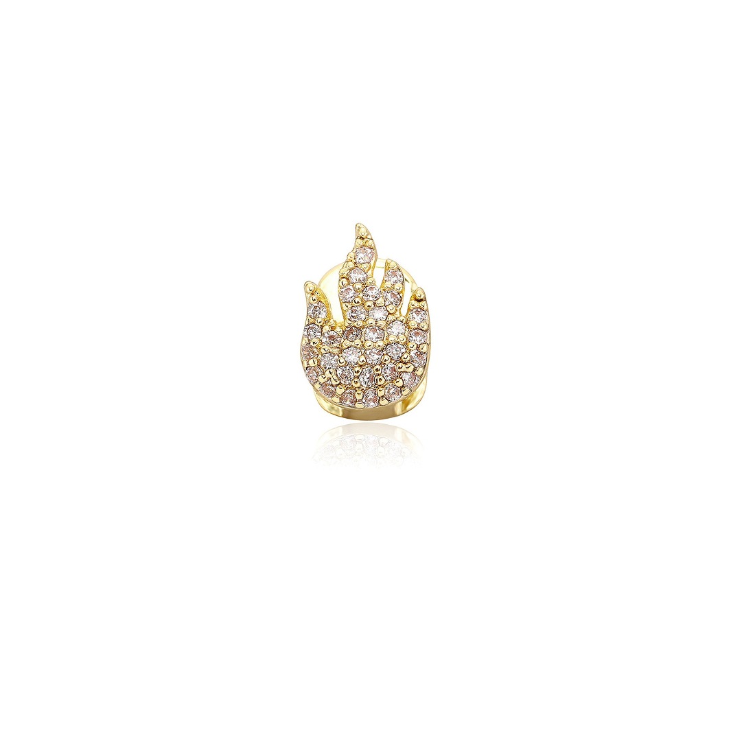 Picture of Amazon Hot Sale Christmas Flame Single Braces Full Zirconium Hip Hop Gold Plated Braces bling Micro Zircon