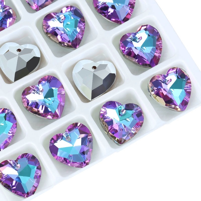 Picture of New 14mm heart crystal pendant diy accessories electroplated Aurora magic necklace pendant jewelry 12/bag