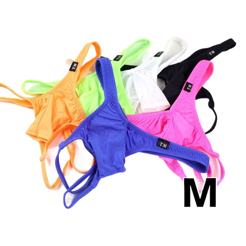 High elastic Ice Silk fashion hollow thong flirting temptation U convex bag loophole men's double strap sexy underwear