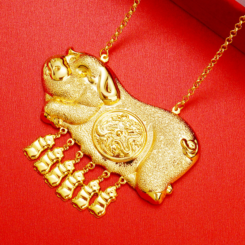 Picture of Gold shop window imitation gold wedding single lucky pig brand necklace wholesale Gold-Plated Dragon and Phoenix wedding bride necklace