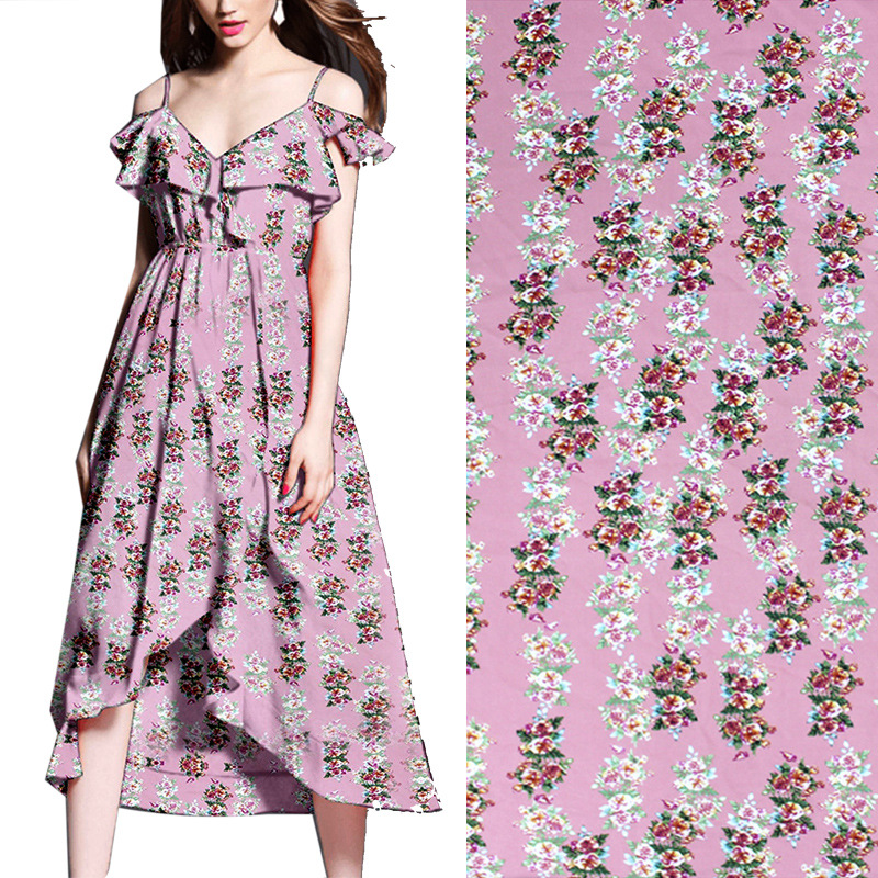 Hibiscus Satin Fabric Printed Chiffon Clothing Homewear Dress Fabric Small Fresh Floral Pattern Trendy Pattern
