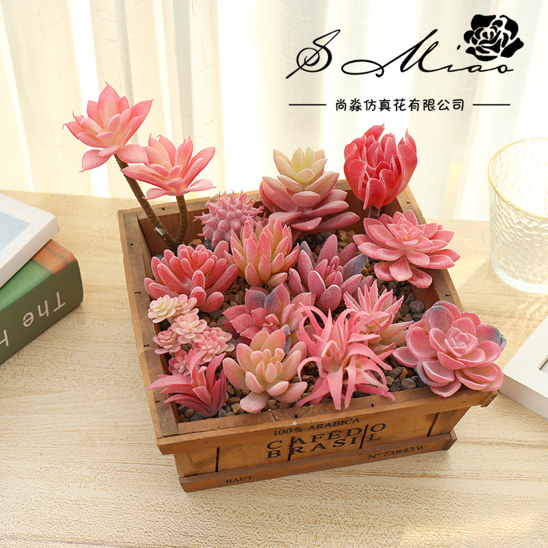 Picture of 006 Flocked Red Series Succulents Creative DIY Supplies Accessories Factory Direct Supply Wholesale Artificial Green