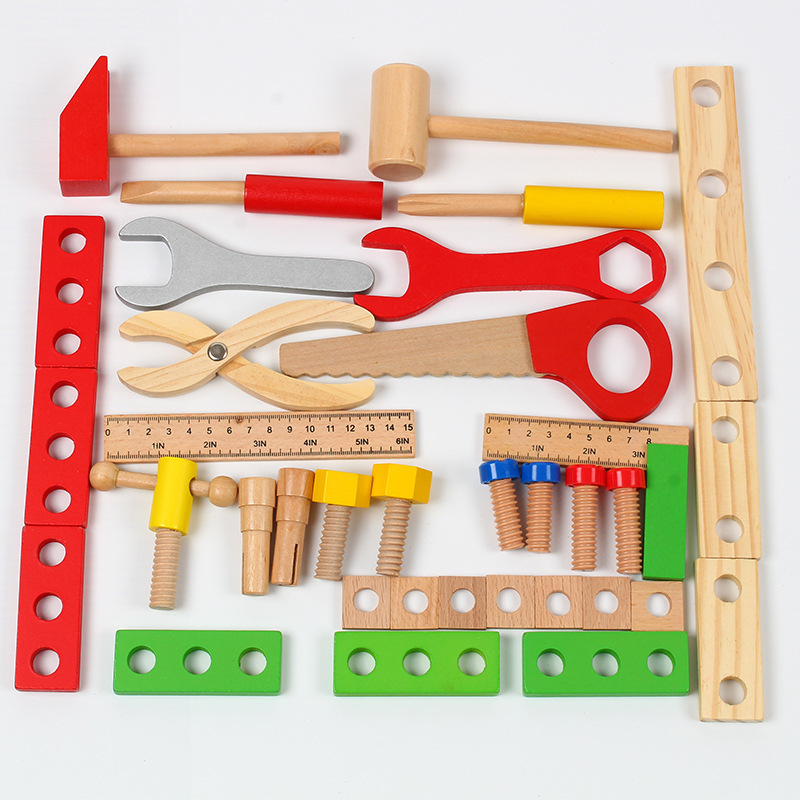 Picture of Wooden children's portable simulation multifunctional toolbox suit nut disassembly combination play house toys wholesale