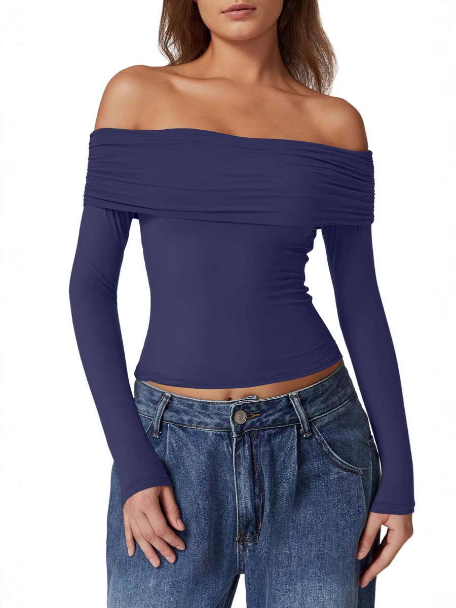 2024 European and American Foreign Trade Cross-border Women's Clothing Amazon Explosions Strapless Double-layer Pullover Shoulder Shoulder Long Sleeve Top
