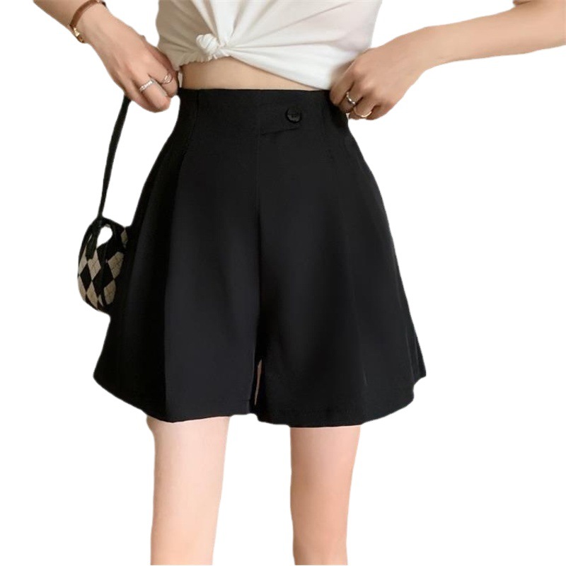2024 Autumn and Winter Drape Suit Shorts for Women, High-Waisted Slimming Black Trendy Casual Wide-Leg Pants for Outdoor Wear