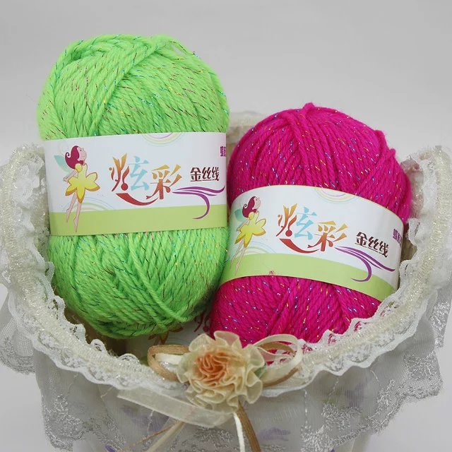 Picture of Acrylic plus color silk thread three color wool bright silk acrylic thread handmade DIY line cross-border foreign trade supply manufacturers wholesale