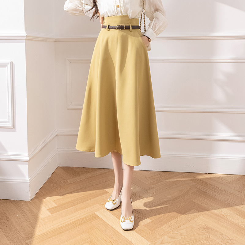 Hepburn Style Little Black Dress Suit Skirt Spring & Fall Women's High-Waisted A-Line Skirt High-End Super Good-Looking Skirt Large Hem Skirt