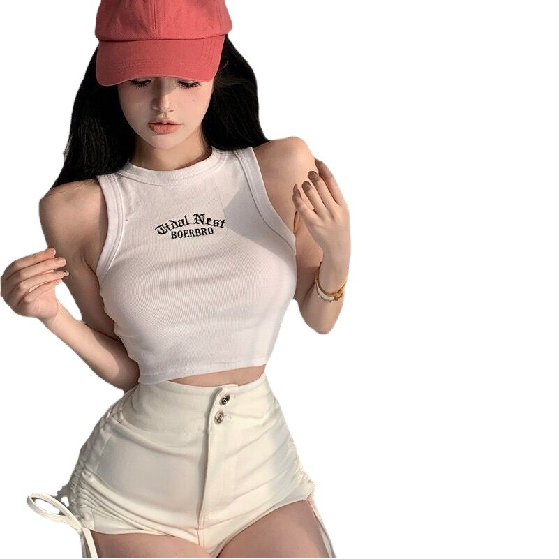 I-Shaped Slim Spicy Spicy Letter Embroidered Sleeveless Camisole Summer Short Inner Wearing Top Women's Instagram Style Trendy