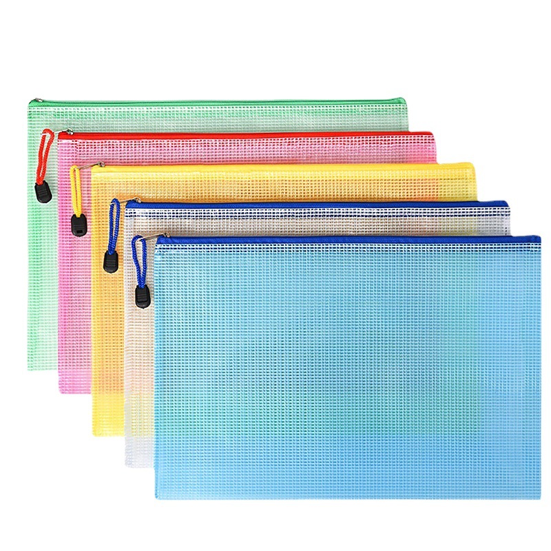 PVC Mesh Document Bag A45 Transparent Waterproof Information Bag Zipper Large Test Paper File Storage Bag Printable Logo