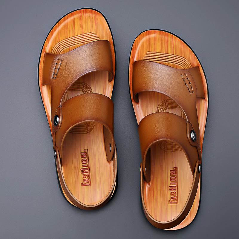 Leather Sandals Men's 2025 Summer New Non-slip Soft Bottom Leather Sandals and Slippers plus size Casual Outwear Beach Shoes Trendy