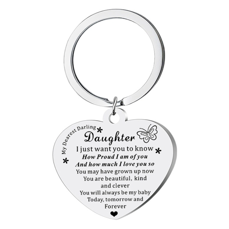 European and American fashion love pendant DAUGHTER gift for daughter key chain stainless steel key chain souvenir
