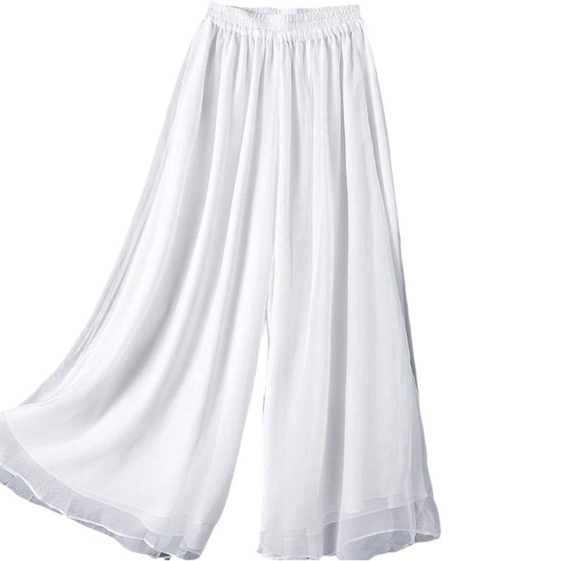 Large Size Double-Layer Chiffon Wide-Leg Pants Elegant Large Swing Pants Trendy High Waist Thin Loose Dosing Nine-point Dancing Pants