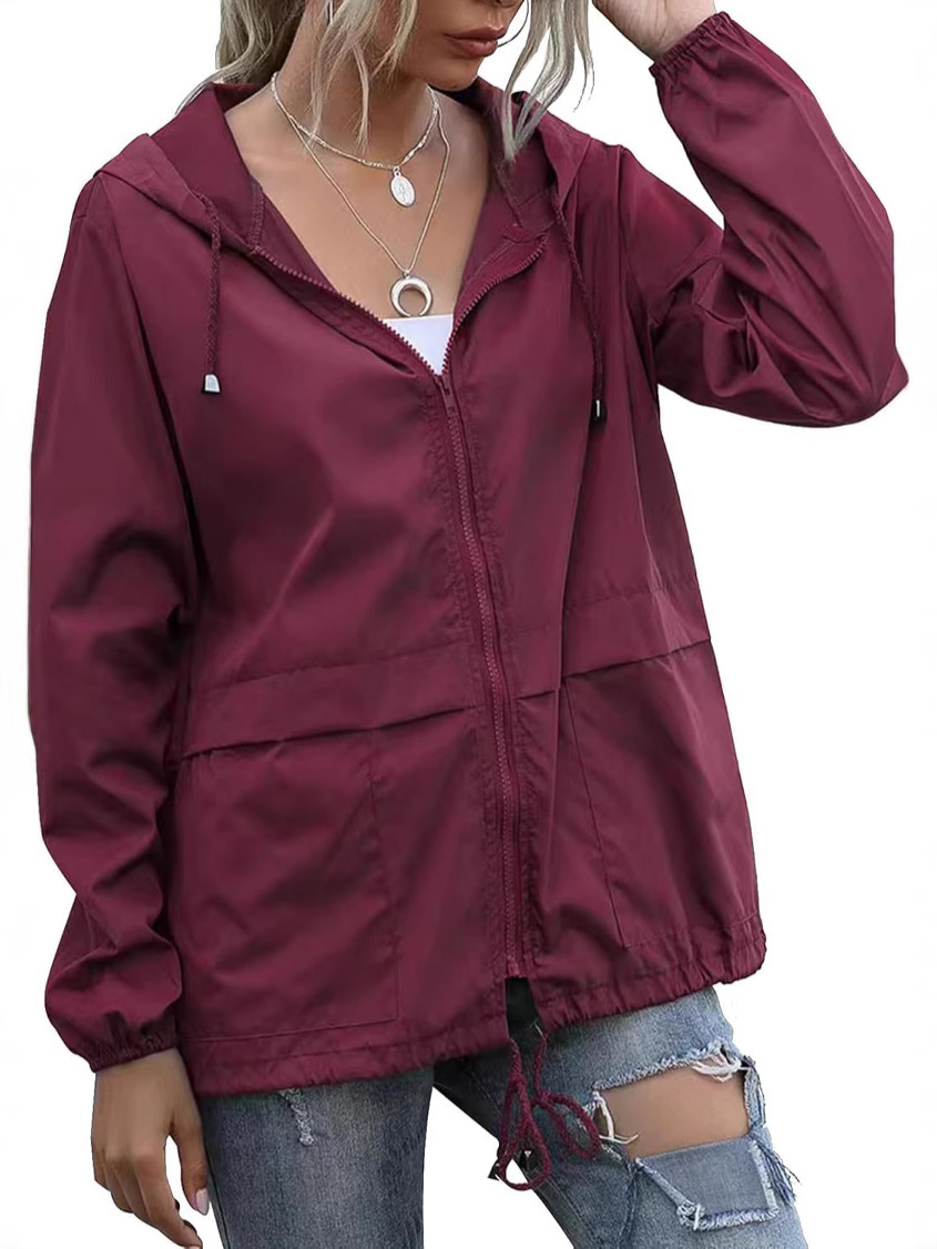 Picture of Windproof and Waterproof Amazon Wish Cross-Border Women's Zipper Hoodie Lightweight Outdoor Hiking Rainoutwear Jacket